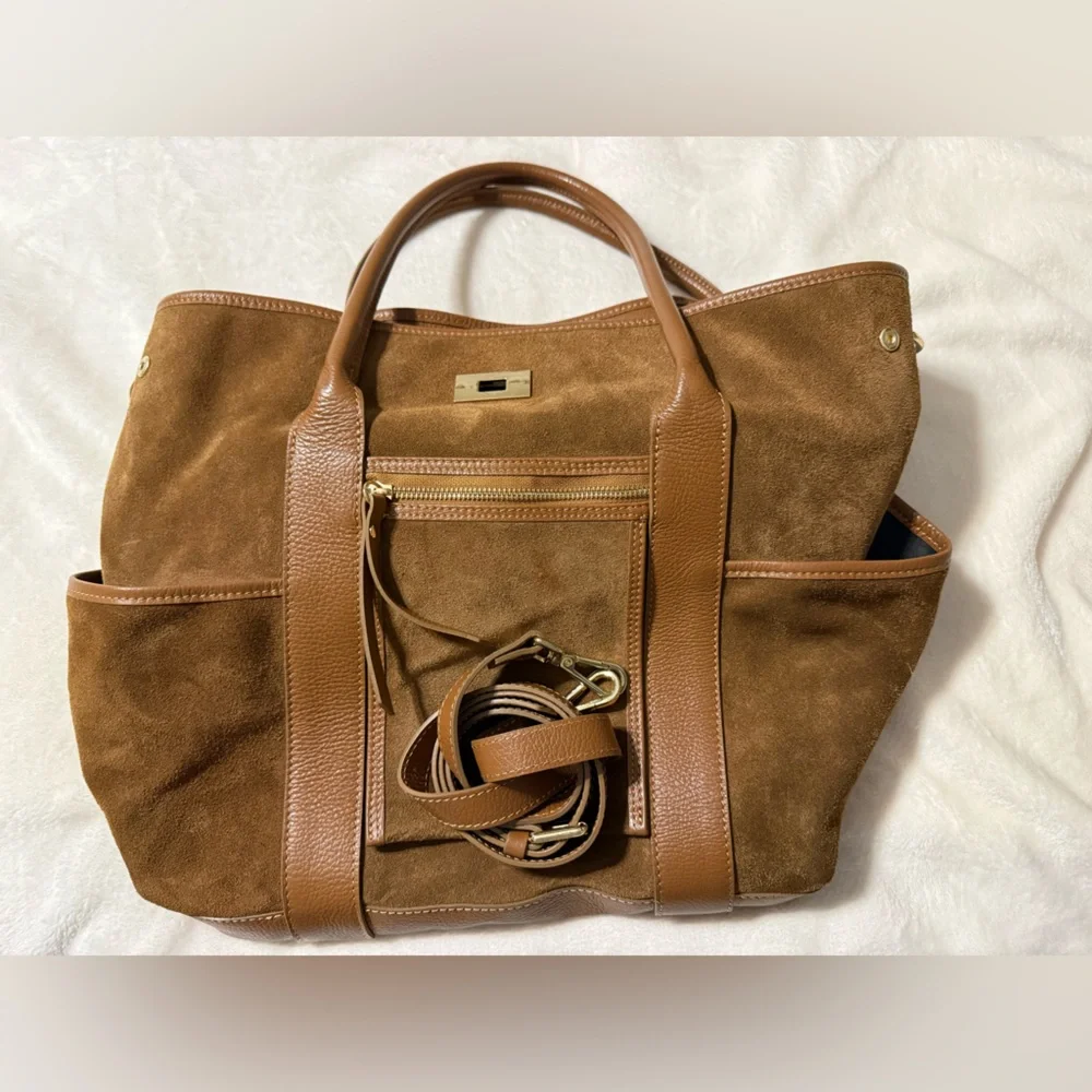 La Via Firenze Hobo Tote Genuine Leather with shoulder strap Camel Brown Suede